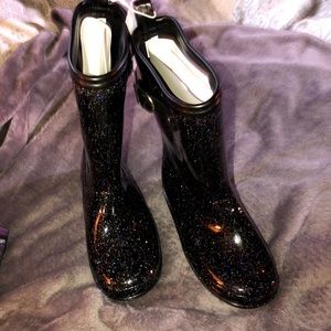 Sparkly black rain boots